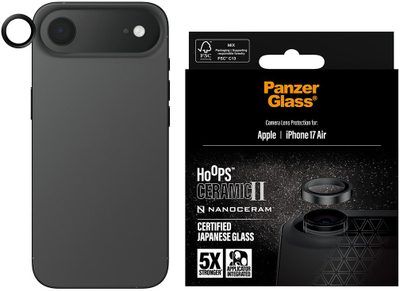 Mbrojtës kamerë PanzerGlass Hoops Ceramic II, për iPhone Air, qelq keramik, kornizë alumini, transparent