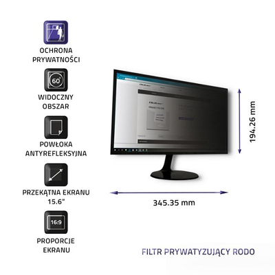 Филтер за приватност Qoltec GDPR 51052, 15.6\", 16:9
