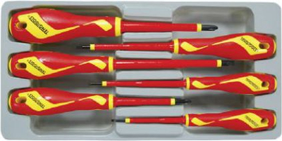 Set tornavidash izoluese Teng Tools Slotted, 6 copë, për elektricistë, kuqe me të verdhë