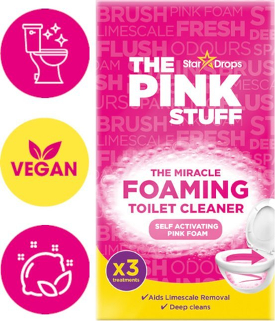 Pаста за чистење тоалет The Pink Stuff Stardrops, пенест чистач, 300 g, розова