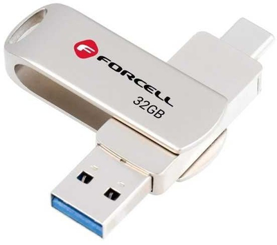 USB flash Forcell F DATA Pendrive Metal Duo 32GB, USB 3.2 Gen 1, USB A dhe USB C, argjendtë