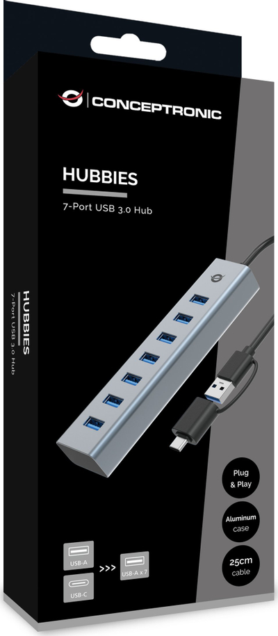 Hub USB Conceptronic HUBBIES21G, 7 porta USB 3.0, 5Gbps, i zi