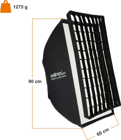 Softbox fotografik Walimex Pro Essential 60x90cm, rrotullim 360°, me grid dhe adaptor Bowens