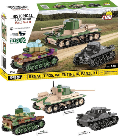 Сет за градење Коби Historical Collection WWII, Рено R35 Валентајн IX Панцер I, 595 парчиња, повеќебојно