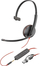 Headset me kabllo Poly Blackwire 3215, USB dhe 3.5mm, me mikrofon, i zi