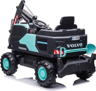 Eskavator elektrik për kalamaj Volvo, me goma të mëdhaja, me krah gërmimi që punon, i zi me jeshile