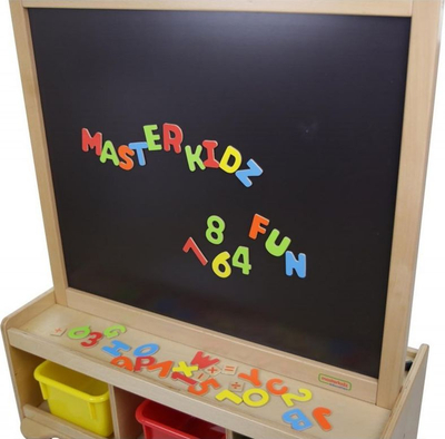 Dërrasë shkrimi Masterkidz me dy anë, magnetike, me rrota, dru natyral
