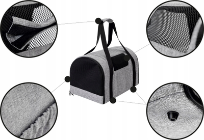 Çantë transporti R1 Tube, për mace dhe qen të vegjël, 27x39x28 cm, gri