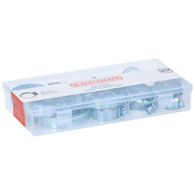 Set kapëse zorrësh Black+Decker Hose Clamps, 20 copë, metalike, ngjyrë argjendtë