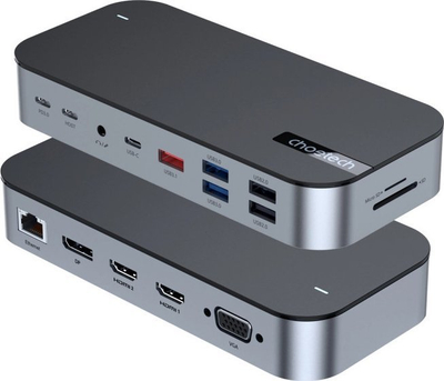 Stacion dokimi Choetech HUB 15 në 1, USB C, PD 100W, gri