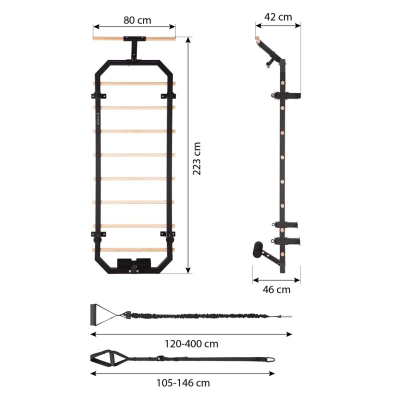 Ribë sportive muri HMS DW2708, hekur dhe dru, 223cm, e zezë