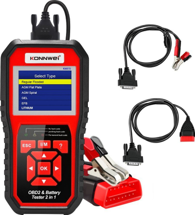 Skaner OBD2 dhe tester baterie Konnwei KW870, 6–12V, ekran 2.4", i zi