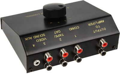 Ndarës audio InLine Manual 4-way, 4 hyrje RCA dhe 3.5mm, metalik, i zi