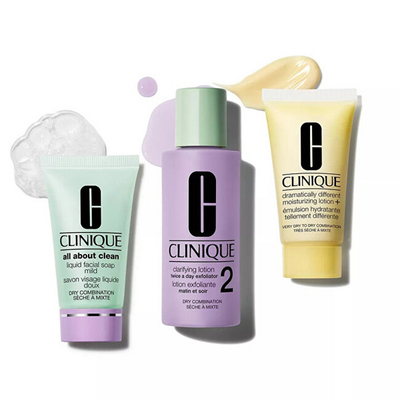 Set kujdesi ndaj lëkurës Clinique 3 Steps to Clean - sapun i lëngshëm i fytyrës 30 ml + tonik Clarifying Lotion 2 60 ml + emulsion Dramatically Different 30 ml