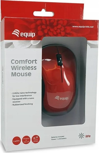 Mouse pa tela Equip Comfort, optik, ergonomik, i kuq