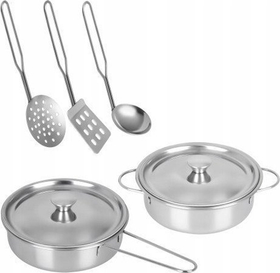 Set enësh kuzhine për fëmijë Promis KDA100, tenxhere dhe tigan metalik, argjend