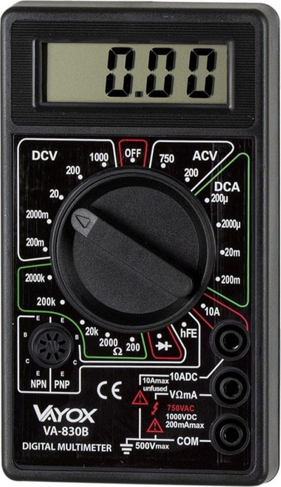 Multimetër dixhital Vayox VA-830B me ekran LCD, ngjyrë e zezë