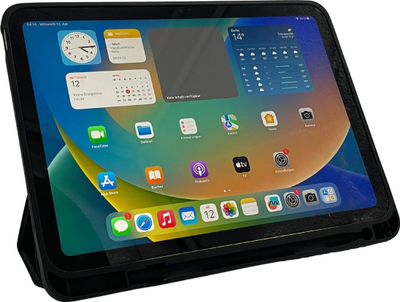 Mbulesë tableti DEQSTER Slim Case për iPad 10.9 gjenerata 10, me kapak Trifold, me mbajtëse për stilolaps, e zezë