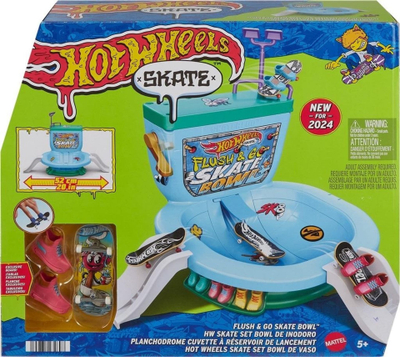 Set lojrash Hot Wheels Skate Flush and Go Skate Bowl, fingerboard me rampë, për kalamaj 5+