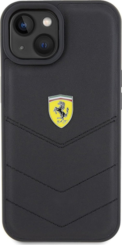 Këllëf telefoni Ferrari Twist Metal Logo për iPhone 15 6.1", eko lëkurë, i zi