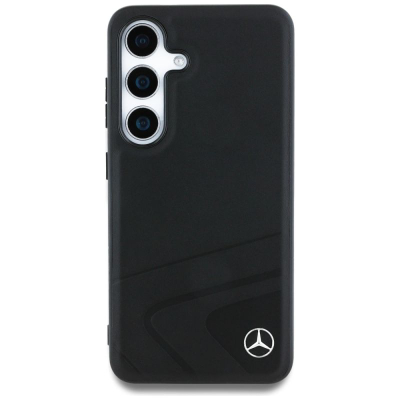 Kuti telefoni Mercedes-Benz Leather Debossed Curves MagSafe për Samsung Galaxy S25, lëkurë natyrale, e zezë