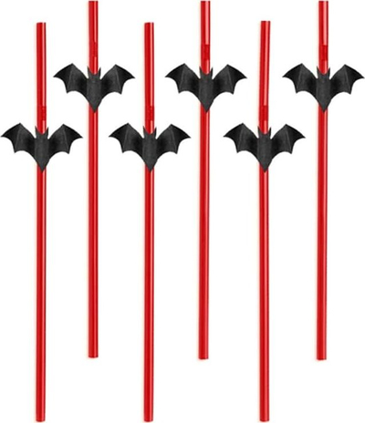 Kallama zbukurues Bat Straws, 19.5 cm, set me 6 copë, të kuq me të zinj