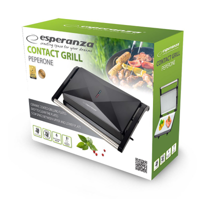 Grill kontakti Esperanza Peperone EKG013, pllaka qeramike, 850W, i zi