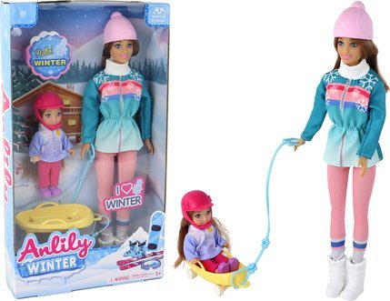 Set kukulla Anlily Leantoys, mami me vajzë, me slitë, shumëngjyrësh