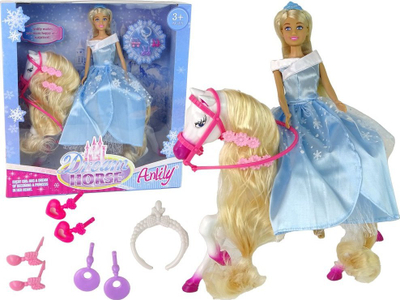 Set lodrash Leantoys Anlily Dream Horse, gocë kukull me kal, me aksesorë, blu