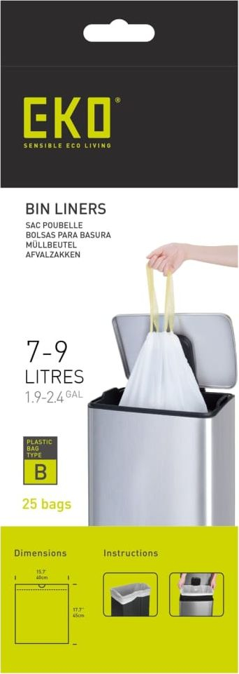 Кеси за ѓубре ЕКО Type B, 9L, 25 парчиња, проѕирни