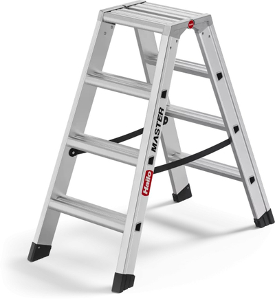 Shkallë alumini Hailo Master D100, 2 x 4 shkallë, dyanshme, argjendtë