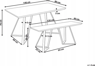 Set tavoline ngrënieje me stol, 140x80 cm, metal i zi, dru natyral i çelët