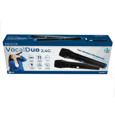 Mikrofonë wireless Two SQUEAK VocalDuo SQ1007, set 2 copë, 2.4GHz USB, të zinj