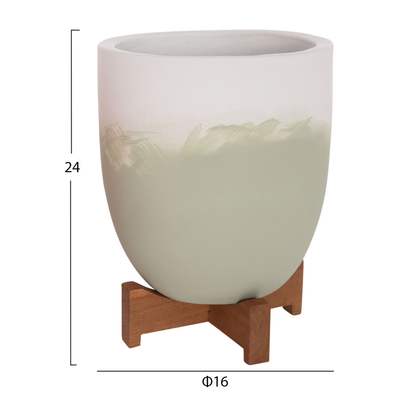 Set vazo dekorative HomeMarkt SEON HM4686.09, terrakotë, bazë dru teak, e bardhë me jeshile