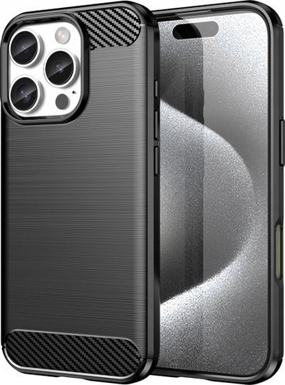 Силиконска карбон футрола за телефон Apple iPhone 16 Pro Max, заштитна, црна