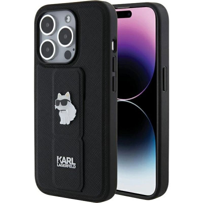 Maskë telefoni Karl Lagerfeld KLHCP15LGSACHPK për iPhone 15 Pro 6.1", Gripstand Saffiano, e zezë