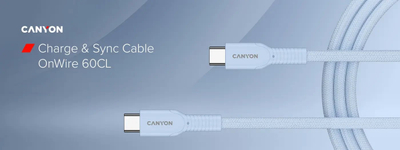 Kabllo USB Canyon OnWire 60CL, USB C në USB C, 60W, 1m, e kaltër e lehtë