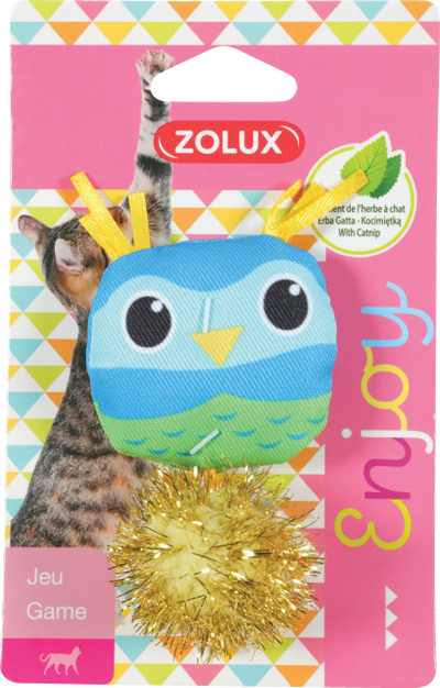 Lodër për mace Zolux Lovely Owl, me catnip, me pompon, me shumë ngjyra