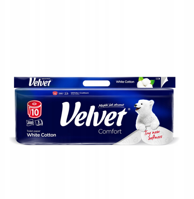 Letër higjienike Velvet White Cotton, 3 shtresa, 10 rrotulla