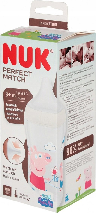 Biberon NUK Perfect Match Peppa Pig, Temperature Control, 260ml, shumëngjyrësh