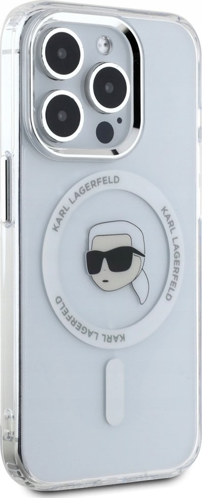 Заштитна маска Karl Lagerfeld IML Karl Head Metal Frame MagSafe, за iPhone 15 Pro Max, проѕирна