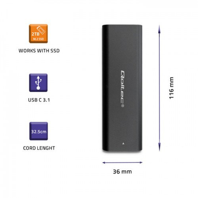 Kuti eksternale për SSD Qoltec 50311, M.2 SATA, USB Type C, e zezë