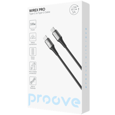 Kabllo karikimi Proove WireX Pro Type-C në Type-C, 100W, 1.5m, e zezë