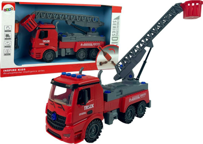 Lodër kamion zjarrfikës LeanToys Fire Brigade, montim me kaçavidë, për çmontim dhe rimontim, e kuqe