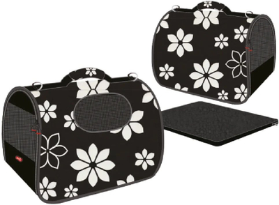 Çantë transporti Zolux Nomad Flower S, 36×21×23.5cm, për qen dhe mace, gri e errët me lule