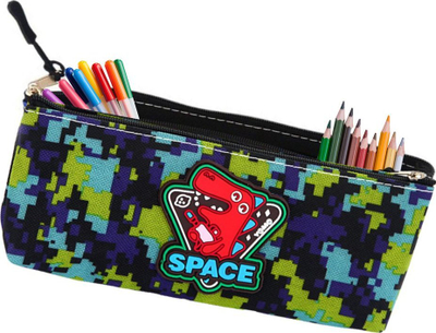Penar Pencil Case Space Dinosaur Pixels, 20x8cm, blu jeshlil