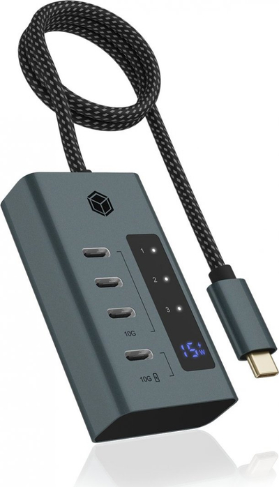 HUB USB Icy Box IB-HUB1454-C31, 4 porta USB Type C, 24W, blu-gri