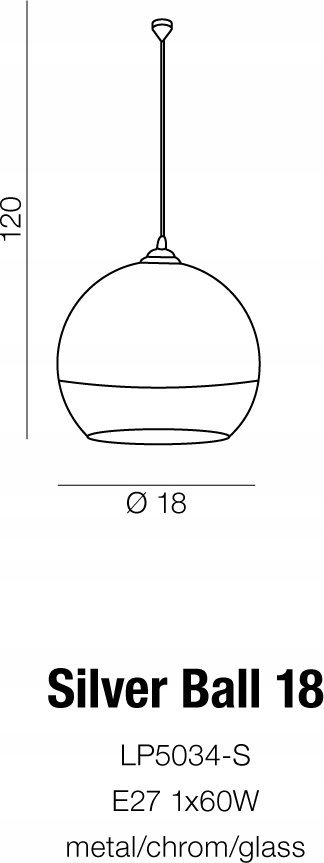 Llampë varëse Azzardo Silver Ball 18 AZ0731, E27 1x60W, krom