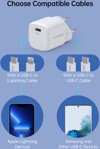 Karikues Choetech PD5007 GaN, USB-C, PD, 30W, i bardhë