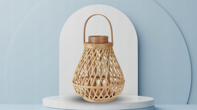 Fener dekorativ Rattan Glass Lantern, 25x30cm, për qiri, dru natyral